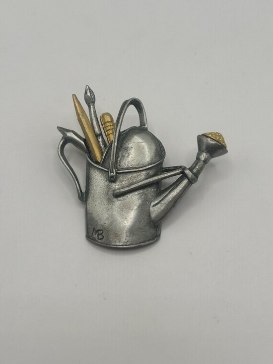 Marjolein Bastin Jewelry - Marjolein Basin Silvertone Watering Can Brooch Goldtone Pencil & Paintbrush Gift